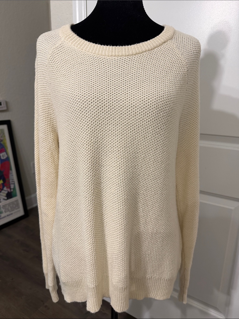 Madewell Ivory Crewneck Textured Knit Sweater